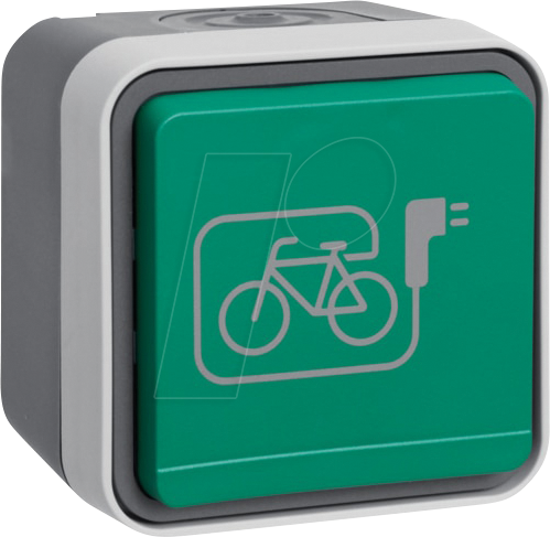 BERKER 47403533 - Steckdose mit grünem Klappdeckel und Symbol E-Bike AP W.1 grau von BERKER