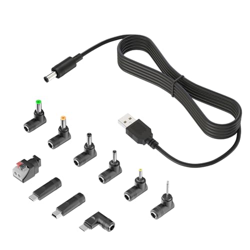 BERLS USB-Kabel DC 5 V Stromversorgung 5,5 x 2,1 mm mit 10 Anschlussspitzen 5,5 x 2,5, 4,8 x 1,7, 4,0 x 1,7, 4,0 x 1,35, 3,5 x 1,35, 3,0 x 1,1, 2,5 x 0,7, Micro USB, Typ-C, Mini USB für Router, von BERLS