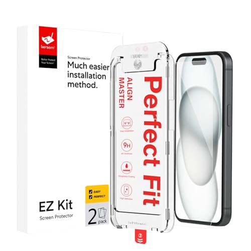 BERSEM 2 Stück Gehärtetes Glas Schutzfolie für iPhone 15 Plus 6,7 Zoll mit Einfaches Installationswerkzeug, Bläschenfrei, Hüllenfreundlich, Anti-Kratzer von BERSEM