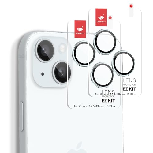 BERSEM 2 Stück Kameraschutz für iPhone 15 6,1 Zoll/iPhone 15 Plus 6,7 Zoll EZ Kit, 9H Gehärtetes Glas, Anti-Kratzer,HD-klar, Hüllenfreundlich, Kamera Schutzfolie-BLAU von BERSEM