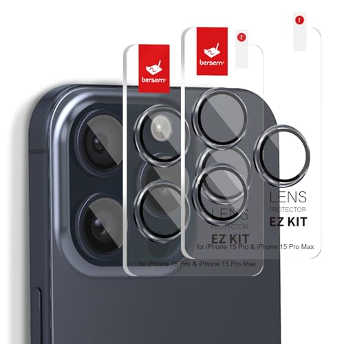 BERSEM 2 Stück Kameraschutz für iPhone 15 pro max/iPhone 15 Pro EZ Kit, 9H Gehärtetes Glas, Anti-Kratzer, HD-klar, Hüllenfreundlich, Kamera Schutzfolie– BLAU von BERSEM