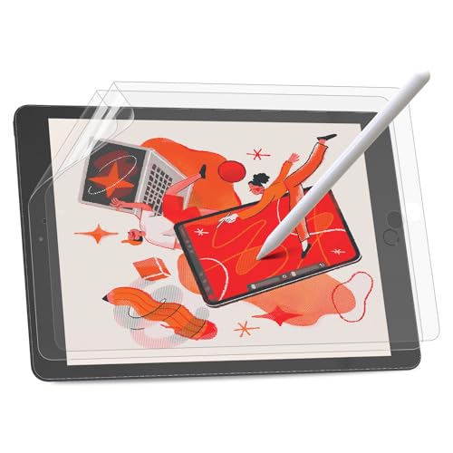 BERSEM 2 Stück Papier Schutzfolie Kompatibel mit iPad (10.2-Zoll, 2021/2020/2019 Modell, 9. / 8. / 7. Generation) Mattes PET-Folie zum Zeichnen, Schreiben wie Papier, blasenfrei von BERSEM