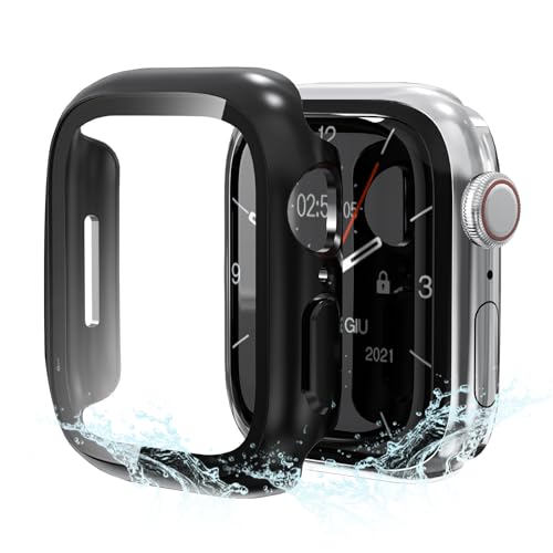 BERSEM 2 Stück Wasserdichte Hülle mit Glas Displayschutz Schutzhülle, kompatibel mit Apple Watch Series 9 (2023) /8/7 45 mm, PC Voller Schutz, HD Klar, Kratzfest von BERSEM