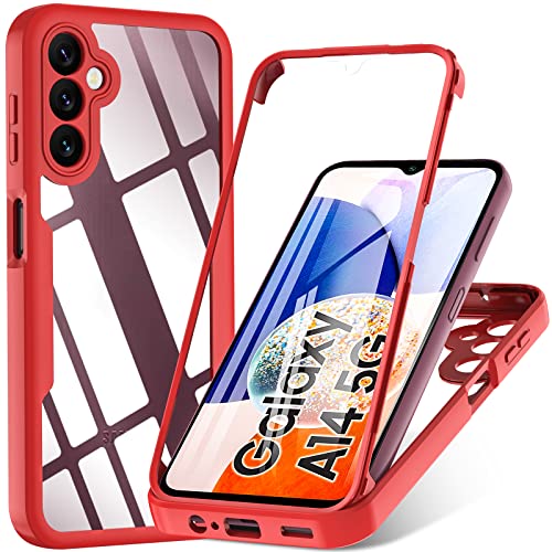 BESINPO Für Samsung A14 Hülle, Samsung Galaxy A14 5g Hülle, 360° Rundumschutz TPU Robust Bumper Case Stoßfest Handyhülle Mit Eingebautem Displayschutz, Schutzhülle für Samsung A14 (Rot) von BESINPO