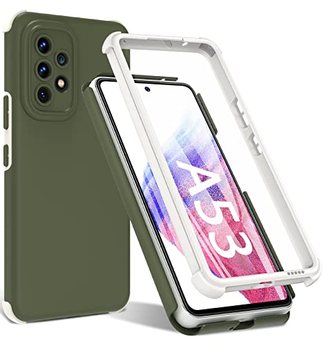 BESINPO Für Samsung A53 5g Hülle, Mit Eingebautem Displayschutz Handyhülle Samsung A53 5g, 360° Rundumschutz Stoßfest Kratzfest Bumper Case Schutzhülle für Samsung Galaxy A53 - Armee Grün von BESINPO