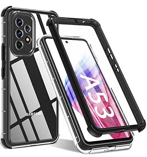 BESINPO Für Samsung A53 5g Hülle, Mit Eingebautem Displayschutz Handyhülle Samsung A53 5g, 360° Rundumschutz Stoßfest Robust Kratzfest Bumper Case Schutzhülle für Samsung Galaxy A53 - Schwarz klar von BESINPO