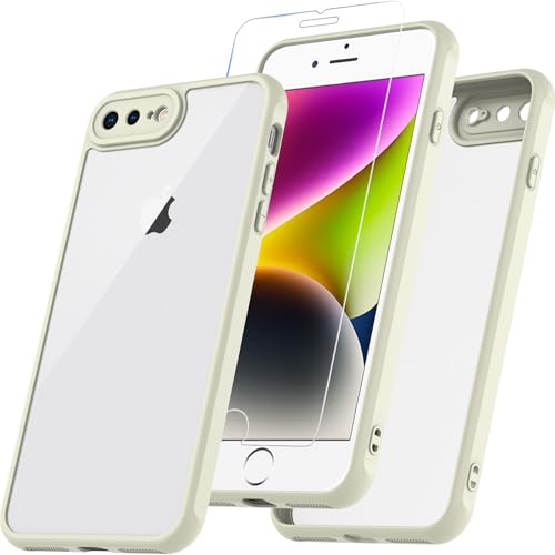 BESINPO Für iPhone 8 Plus Hülle, iPhone 7 Plus Hülle Mit Panzer Schutz Glas, 360° Rundumschutz Stoßfest Handyhülle Robust Case Cover Schutzhülle für iPhone 8 Plus/7 Plus 5.5 Zoll - Beige von BESINPO