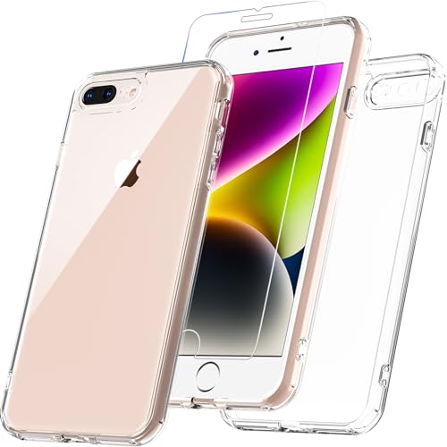 BESINPO Für iPhone 8 Plus Hülle, iPhone 7 Plus Hülle Mit Panzer Schutz Glas, 360° Rundumschutz Stoßfest Handyhülle Robust Case Cover Schutzhülle für iPhone 8 Plus/7 Plus 5.5 Zoll - Transparent von BESINPO