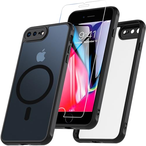 BESINPO Für iPhone 8 Plus Hülle, iPhone 7 Plus Hülle Mit Panzer Schutz Glas, [Kompatibel mit MagSafe] 360 Rundumschutz Stoßfest Magnetisch Handyhülle Case Cover Schutzhülle 5.5 Zoll - Magsafe Schwarz von BESINPO