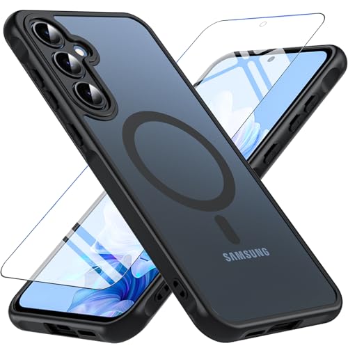 BESINPO Magnetisch Für Samsung Galaxy A55 5G Hülle mit Panzerglas Glas, Militärschutz Handyhülle A55 5G Stoßfest Robust Dünn Schutzfolie Schutzhülle Case Cover für Samsung A55(Schwarz) von BESINPO