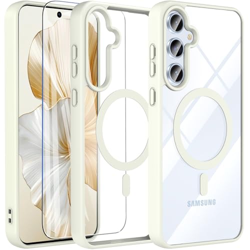 BESINPO Magnetisch für Samsung A55 5g Hülle/Samsung A35 5g Hülle Mit Panzer Glas, Militärschutz Rundumschutz Stoßfest Schutzhülle Schutzfolie Handyhülle Case für Samsung Galaxy A55 5g/A35 5g (Weiß) von BESINPO