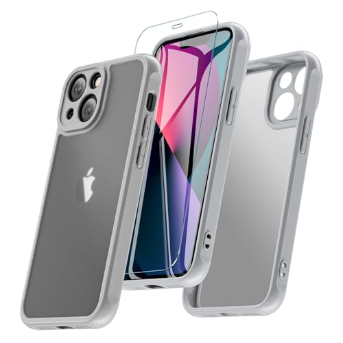 BESINPO für iPhone 13 Hülle, Handyhülle iPhone 13 Mit Schutzglas [Kameraschutz] [Militärschutz] Stoßfest Matte Bumper Case Outdoor Cover Schutzhülle für iPhone 13 6,1 Zoll (Grau) von BESINPO