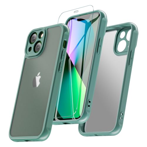 BESINPO für iPhone 13 Hülle Mit Schutzglas, Handyhülle iPhone 13 Stoßfest Militärschutz Kameraschutz Bumper Matte Durchscheinende Rückseite Case Schutzhülle (Grün) von BESINPO