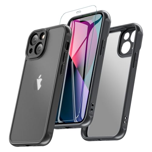 BESINPO für iPhone 13 Hülle, Handyhülle iPhone 13 Mit Schutzglas [Kameraschutz] [Militärschutz] Stoßfest Matte Bumper Case Outdoor Cover Schutzhülle für iPhone 13 6,1 Zoll (Schwarz) von BESINPO