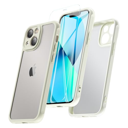 BESINPO für iPhone 13 Hülle, Handyhülle iPhone 13 Mit Schutzglas [Kameraschutz] [Militärschutz] Stoßfest Matte Bumper Case Outdoor Cover Schutzhülle für iPhone 13 6,1 Zoll (Weiß) von BESINPO