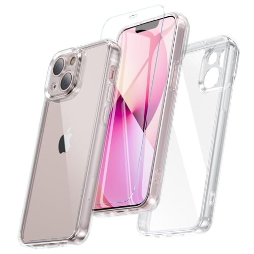 BESINPO für iPhone 13 Hülle, Handyhülle iPhone 13 Mit Schutzglas [Kameraschutz] [Militärschutz] Stoßfest Transparent Bumper Case Outdoor Cover Schutzhülle für iPhone 13 6,1 Zoll (Klar) von BESINPO