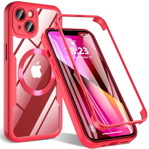 BESINPO Hülle für iPhone 13, Handyhülle für iPhone 13 [mit Schutzfolie] Kameraschutz Magnetisch Stoßfeste Bumper Schutzhülle iPhone 13 Cover Robuste Case Outddor Bumper für iPhone 13(Rot) von BESINPO