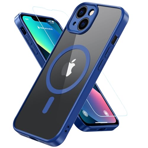BESINPO für iPhone 13 Hülle, Handyhülle iPhone 13 [Kompatibel mit MagSafe] mit Panzer Schutz Glas, Rundumschutz Stoßfest Magnetisch Rückseite Transparent Schutzhülle Kameraschutz Case (Blau) von BESINPO