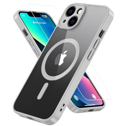 BESINPO iPhone 13 Hülle, Handyhülle iPhone 13 [Kompatibel mit MagSafe] mit Panzer Schutz Glas, Rundumschutz Stoßfest Magnetisch Rückseite Transparent Schutzhülle Kameraschutz Case (Grau) von BESINPO