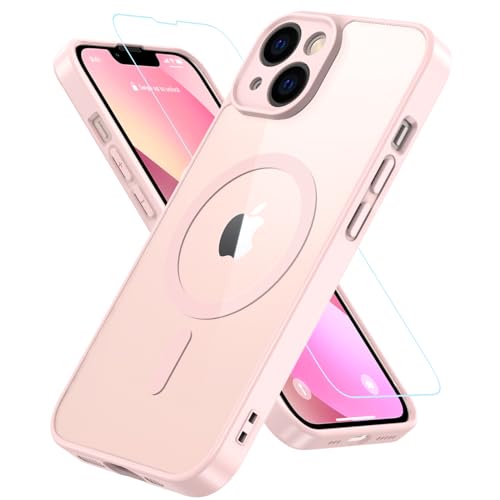 BESINPO iPhone 13 Hülle, Handyhülle iPhone 13 [Kompatibel mit MagSafe] mit Panzer Schutz Glas, Rundumschutz Stoßfest Magnetisch Rückseite Transparent Schutzhülle Kameraschutz Case (Rosa) von BESINPO