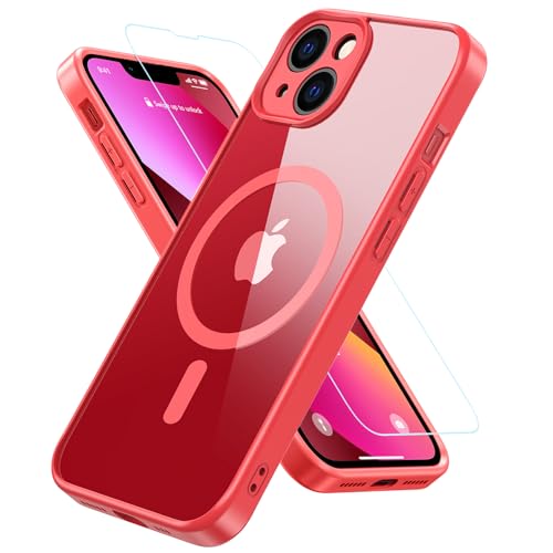 BESINPO iPhone 13 Hülle, Handyhülle iPhone 13 [Kompatibel mit MagSafe] mit Panzer Schutz Glas, Rundumschutz Stoßfest Magnetisch Rückseite Transparent Schutzhülle Kameraschutz Case (Rot) von BESINPO