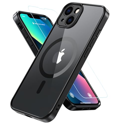 BESINPO für iPhone 13 Hülle, Handyhülle iPhone 13 [Kompatibel mit MagSafe] mit Panzer Schutz Glas, Rundumschutz Stoßfest Magnetisch Rückseite Transparent Schutzhülle Kameraschutz Case (Schwarz) von BESINPO