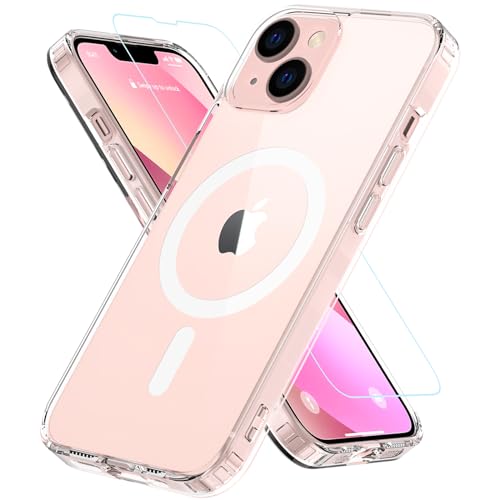 BESINPO iPhone 13 Hülle, Handyhülle iPhone 13 [Kompatibel mit MagSafe] mit Panzer Schutz Glas, Rundumschutz Stoßfest Magnetisch Rückseite Transparent Schutzhülle Kameraschutz Case (Transparent) von BESINPO