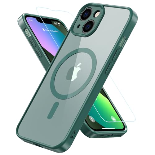 BESINPO für iPhone 13 Hülle, Handyhülle iPhone 13 [Kompatibel mit MagSafe] mit Panzer Schutz Glas, Rundumschutz Stoßfest Magnetisch Rückseite Transparent Schutzhülle Kameraschutz Case -Grün von BESINPO