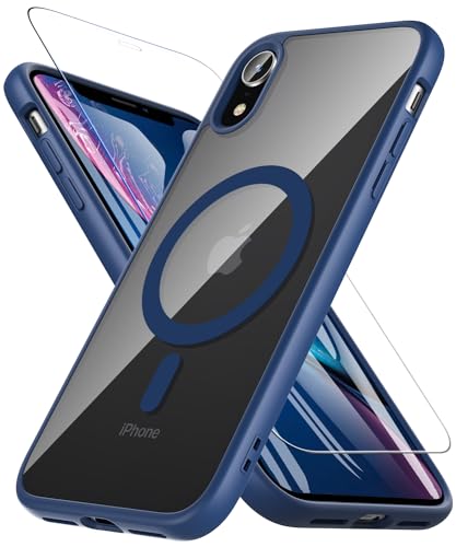 BESINPO iPhone XR Hülle, Magnetisch Handyhülle iPhone XR [Kompatibel mit MagSafe] mit Panzer Schutz Glas, 360 Grad Stoßfest Rückseite Transparent Schutzhülle Kratzfest Case (Blau) von BESINPO