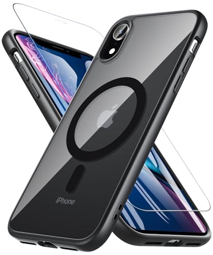 BESINPO iPhone XR Hülle, Magnetisch Handyhülle iPhone XR [Kompatibel mit MagSafe] mit Panzer Schutz Glas, 360 Grad Stoßfest Rückseite Transparent Schutzhülle Kratzfest Case (Schwarz) von BESINPO