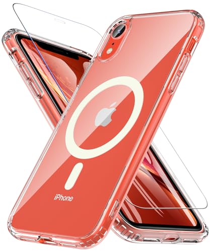 BESINPO iPhone XR Hülle, Magnetisch Handyhülle iPhone XR [Kompatibel mit MagSafe] mit Panzer Schutz Glas, 360 Grad Stoßfest Rückseite Transparent Schutzhülle Kratzfest Case (Transparent) von BESINPO
