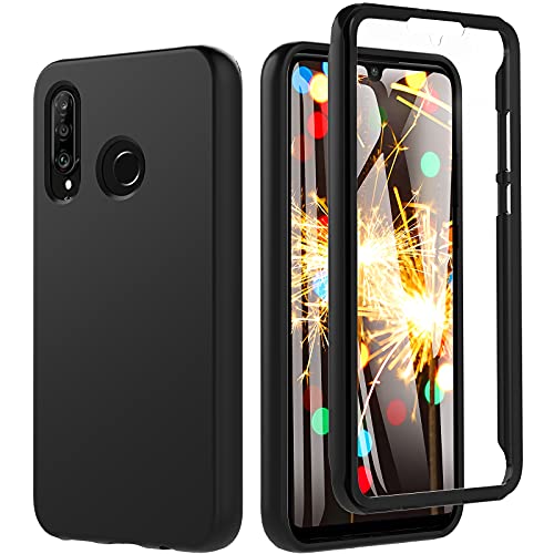 Für Huawei P30 Lite Hülle, Handyhülle für Huawei P30 Lite, Stoßfest Case 360 Grad Rundumschutz Schutzhülle Liquid Silikon Hülle mit Eingebautem Displayschutz Robuste Bumper Outdoor Cover (Schwarz) von BESINPO