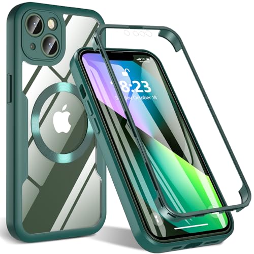 BESINPO Hülle für iPhone 13, Handyhülle für iPhone 13 [mit Schutzfolie] Kameraschutz Magnetisch Stoßfeste Bumper Schutzhülle iPhone 13 Cover Robuste Case Outddor Bumper für iPhone 13(Grün) von BESINPO