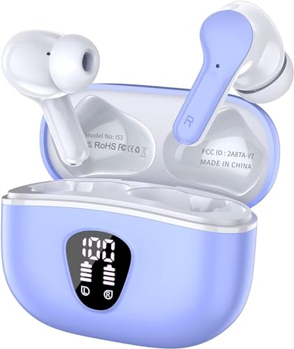 Bluetooth Kopfhörer, Kopfhörer Kabellos Bluetooth 5.3 In Ear, 4 ENC Noise Cancelling Mic Ohrhörer, HiFi Stereo Tiefbass, 40H Spielzeit, LED-Anzeige, IP7 Wasserdichte Earbuds, Touch Control, Lila von BESNOOW