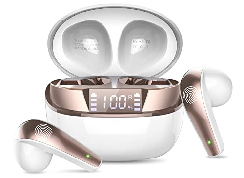 Bluetooth Kopfhörer, Kopfhörer Kabellos Bluetooth 5.3 In Ear Kopfhörer mit 4 Mic, Mini Kabellose Kopfhörer ENC Lärmreduzierung Earbuds, 40H Tiefer Bass,LED-Anzeige, IP7 Wasserdicht Ohrhörer, Weiß Gold Bluetooth Kopfhörer, Kopfhörer Kabellos Bluetooth 5.3 In Ear Kopfhörer mit 4 Mic, Mini Kabellose Kopfhörer ENC Lärmreduzierung Earbuds, 40H Tiefer Bass,LED-Anzeige, IP7 Wasserdicht Ohrhörer, Weiß Gold von BESNOOW