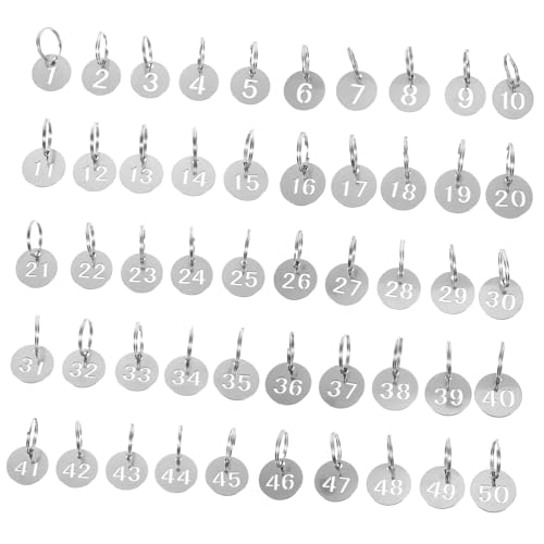 BESPORTBLE 50 Stück Nummernschild Stahl Rund Anzahl Id-tags Nummerierte Stahlschilder Nummerierte Markierungsschilder Schlüssel Stichworte Für Runden Rostfreier Stahl Silver von BESPORTBLE