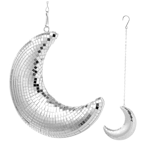 BESPORTBLE Silberne Mond Discokugel Mit Kette Elegante Wanddekoration Für Zuhause Hochzeiten Und Partys Funkelndes Mondornament Einfache Installation Kreatives Wohnambiente von BESPORTBLE