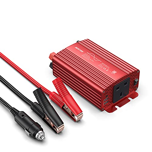 BESTEK 300 W Pure Sine Wave Power Inverter DC 12 V auf AC 230 V 240 V mit 4,2 A Dual Smart USB Ports Auto Adapter (300 W-Rot) von BESTEK