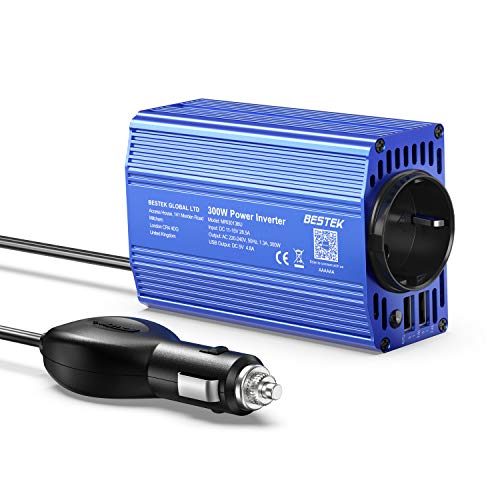 BESTEK 300W Wechselrichter/Spannungswandler 12v 230v /Stromwandler Inverter 12v auf 230v /mit Zertifiziert und Dual USB 2,4 A inkl. Kfz Zigarettenanzünder Stecker, Blau von BESTEK