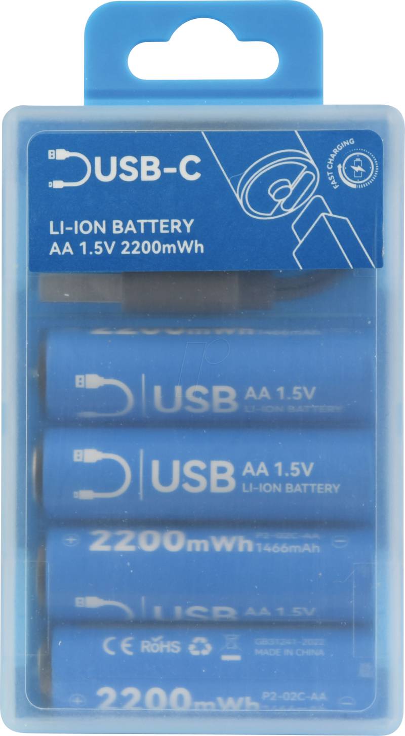 BESTON 4XAA-USB - Li-Ion-Akku, AA (Mignon), 1,5 V, 1300 mAh, USB-C, 4er-Pack von BESTON