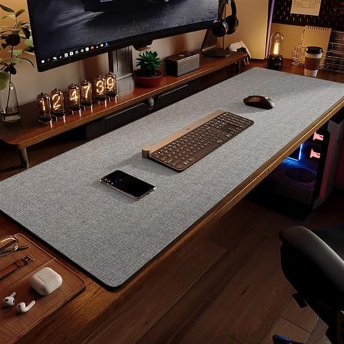 BESTORI Schreibtischunterlage Leder Rutschfeste Office Mauspad Wasserdichte Große Multifunktionales Schreibtischmatte für Büro Zuhause Helles Grau, 100 x 40 cm von BESTORI