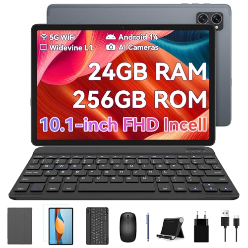 BESTTAB A20 Tablet mit Tastatur, Gaming Tablet 10 Zoll, Android 14 Tablet Octa-core, 24GB RAM + 256GB ROM(2TB TF), 5G WiFi Tablet Pc,1920x1200 FHD+IPS, 8MP+5MP Kamera 5000mAh Typ-C/GPS/BT5.0/OTG von BESTTAB
