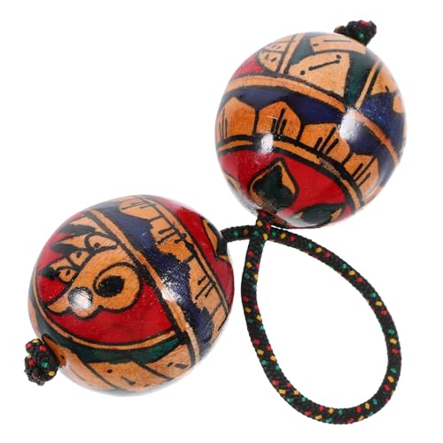 BESTonZON Handbemalter Rhythmus Maracas Stil C Musikbälle Schlaginstrumente Rhythmus Sandhammer Afrikanische Shaker Ballshaker Rhythmus Doppelball Shaker Schüttelndes Holz von BESTonZON