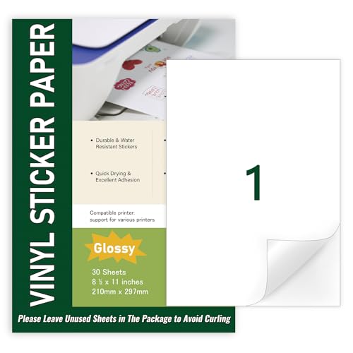 30 Blätter, A4 wasserdichtes Glänzendes Aufkleber Papier, Druckbare Vinyl-volle Blatt-selbstklebende Etiketten für Tintenstrahldrucker, Bedruckbare Vinyl Aufkleber, 210 x 297mm 30 Blätter, A4 wasserdichtes Glänzendes Aufkleber Papier, Druckbare Vinyl-volle Blatt-selbstklebende Etiketten für Tintenstrahldrucker, Bedruckbare Vinyl Aufkleber, 210 x 297mm von BETCKEY