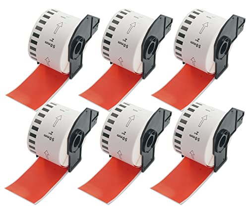 BETCKEY - 6 Rollen DK-22223 Endlosetiketten (Papier) Kompatibel mit Brother, 50mm x 30.48m, 6 Farbige Etiketten Rot für Brother QL Etikettendrucker von BETCKEY