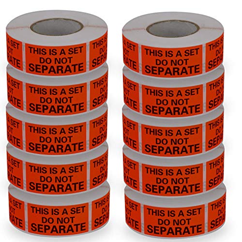 BETCKEY - Package Stickers 25mm x 50mm(1" x 2"), 5000 Rotes Paket Warnung Aufkleber für keine Trennung, "THIS IS A SET DO NOT SEPARATE", Achtung Versandaufkleber Paketaufkleber 10 Rollen von BETCKEY
