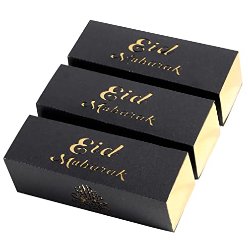 24 Stk Eid Mubarak Geschenkbox Gastgeschenk Box Geschenkschachtel Kartonage Gastgeschenke Pralinenschachtel Leer Konfektschachtel (Schwarz) von BETESSIN