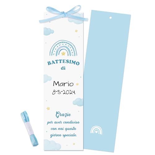 BETESSIN 30 Stück Italienische Lesezeichen zur Taufe - Battesimo - Gastgeschenke zur Taufe für Junge und Mädchen (Blau) von BETESSIN