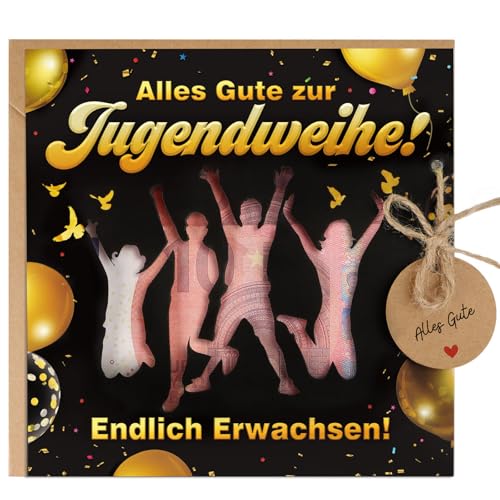 BETESSIN Geldgeschenke Verpackung zur Jugendweihe - Jugendweihe Karte mit Umschlag - Geldgeschenke Jugendweihe - Originelle Jugendweihe Geschenke für Junge & Mädchen (Schwarz Gold) von BETESSIN