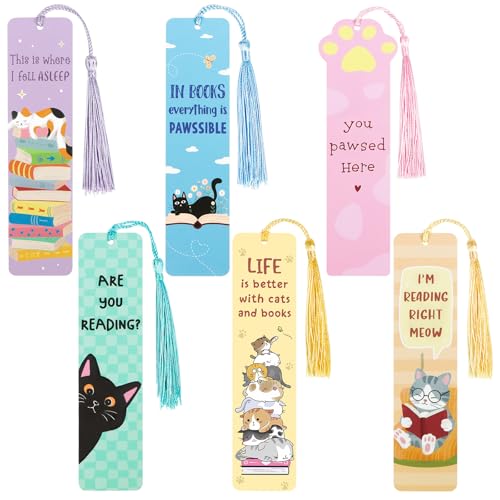 BETESSIN Katze Lesezeichen Kinder - 6x Papier Lesezeichen mit Sprüchen & Quasten - Kleine Geschenke für Schüler, Buchliebhaber, Katzenliebhaber, Schultüte Füllen Ideen, Mitgebsel Kindergeburtstag BETESSIN Katze Lesezeichen Kinder - 6x Papier Lesezeichen mit Sprüchen & Quasten - Kleine Geschenke für Schüler, Buchliebhaber, Katzenliebhaber, Schultüte Füllen Ideen, Mitgebsel Kindergeburtstag von BETESSIN